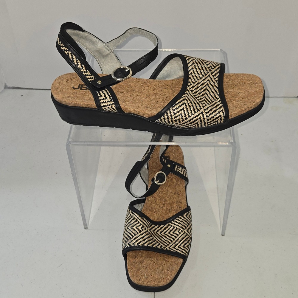 JBU by Jambu Whitney Black Tan Chevron Wedge Sandals Womens 10M B5WHI01